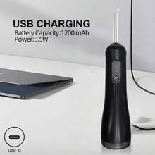 1pc Portable Oral Irrigator /Rechargeable Water Jet Dental Cleaner With 3 Modes And 4 Different Nozzles, The Battery Capacity Is 1200mAh,Suitable For Travel And Home,Great Gifts For Women(Black)