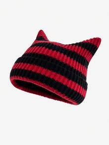 1pc Fashionable Striped Cat Ear Knit Beanie Hat For Men, Cute Versatile Warm Pullover Hat For Women, Suitable For Autumn/Winter Daily Wear, Windproof, Warm, Outdoor Fashion Accessory, Great Gift Men's Winter Clothing - Multicolor - View 8