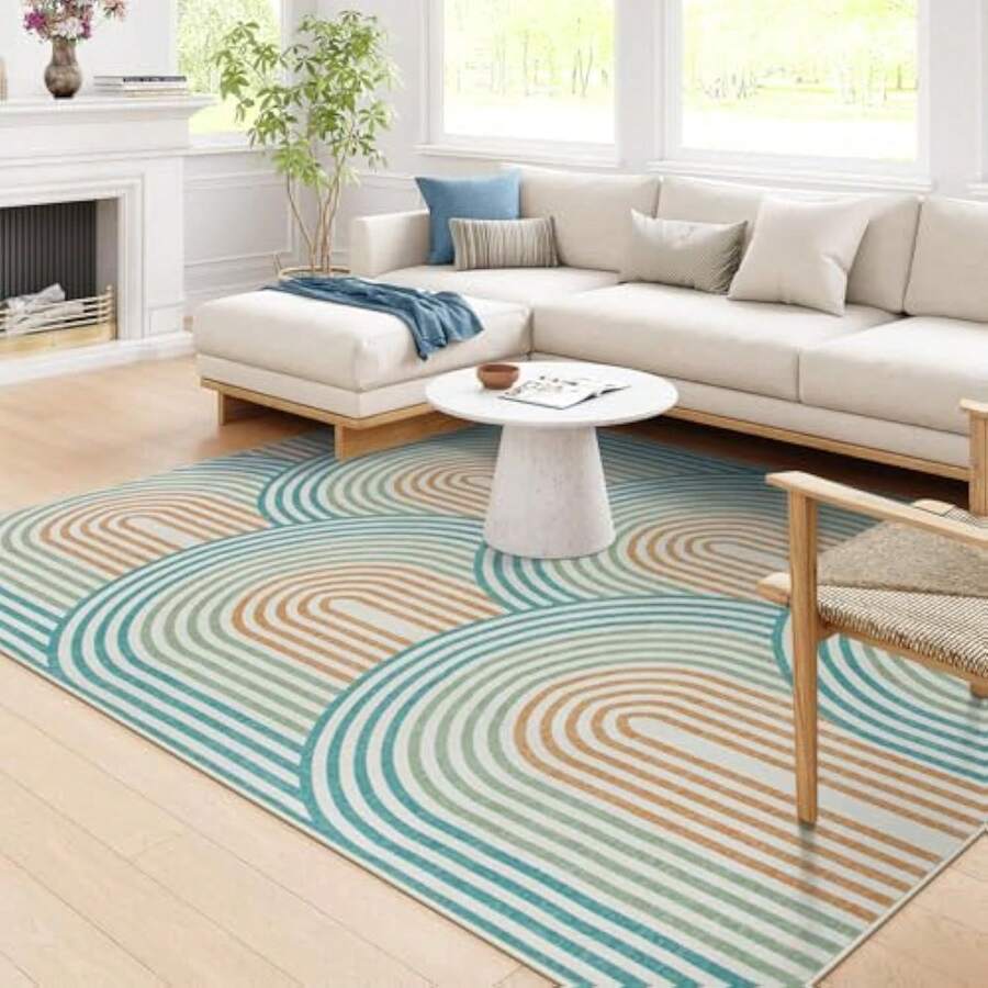 1pc Retro Abstract Rainbow Kaleidoscope Lines Area Rugs For Living Room, Floor Carpet For Bedroom, Carpets Home Decor Rugs, Homestay Hotel, Non-Slip Machine Washable Carpet, Home Decor Room Decor - 樣式 2 - 查看 1