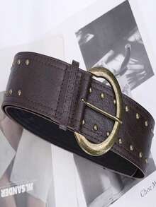 1pc Solid Color Vintage Punk Rivet Studded PU Leather Belt, Versatile For Women