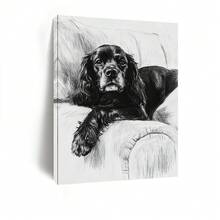 1pc, Realistic Black Cocker Spaniel Dog Canvas Wall Art Print - Elegant Pet Portrait For Living Room, Bedroom, Office Home Decor - Sketch Style Animal Artwork - 彩色 - 查看 2