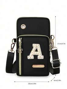 Women's Phone Pouch, Fashionable Pearl Rhinestone Monogram Design, A-Z Letter, Mini Crossbody Bag, Vertical Women's Coin Purse, Sports Armband/Running Wristband, Mini Casual Crossbody Phone Pouch With Earphone Hole, Suitable For Professionals, College Students, Work, Business, Commute, Office, Anniversary, Gift For Lover, Birthday, Valentine's Day, Christmas, Thanksgiving - Multicolor - View 9