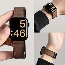 硅胶皮革表带，适用于 1/2/3/4/5/6/7/8/9/10/SE/Ultra 系列，磁性快速释放，防汗透气，商务休闲，男女通用