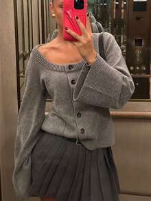 女装秋冬新款法式浪漫优雅淑女休闲百搭通勤针织开衫上衣 - 灰色 - 查看 5