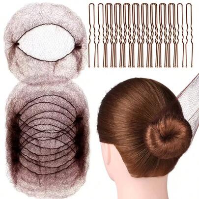 60pcs Girls Hair Accessories Set, Includes 20pcs Invisible Hair Nets (For Bun Hairstyle), 40pcs U-Shaped Hair Clips, 20pcs 50cm Ballet Dancer Hair Nets, 40pcs Girls Hair Bun Clips, Ballet Bun Maker