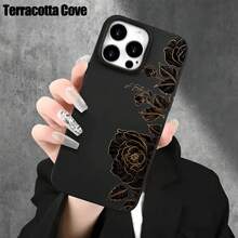 Fundas y carcasas protectoras para phone con orificios grandes y diseño estampado floral dorado negro. Compatibles con phone 16 Pro Max, 16, 15 Pro, 14, 14 Plus/14 Pro Max, 13, 13 Pro, 12 Pro, 11/11 Pro y la serie Pro/11. Regalos para cumpleaños y festividades - Negro - Ver 4