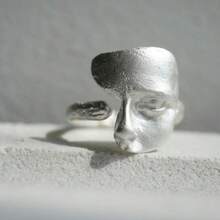 1 Textured Open-Face Mask Ring - Adjustable Custom Mask Ring With Matte Finish Design Jewelry - Silver - View 1