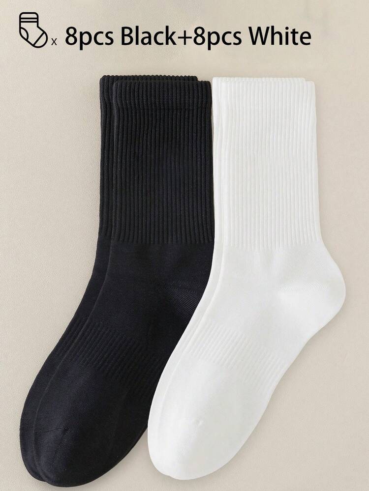 40pcs/30pcs/24pcs Unisex Comfortable Sports Crew Socks, Men's Long Socks For Sports And Training, Women's Long Socks For Casual And Business Wear, Antibacterial, Soft, Black And White, Odor-Resistant, Moisture-Wicking, Lightweight And Comfortable, Suitable For Autumn/Winter, 20pcs/10pcs/8pcs/6pcs/4pcs/2pcs Pack, Autumn - Multicolor - View 28