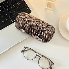 1pc Tropical Print Snake Skin PVC Faux Leather Eyeglasses Case, Crush-Resistant Portable Sunglasses/Glasses Storage Box, Suitable For All Seasons