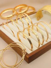 1-25pcs Minimalist Five-Pointed Star Bracelet Set - Yellow Gold - View 2