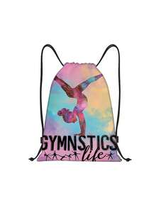 Mochila con tema de gimnasia y ballet - Mochila de cuerdas de doble cara, bolsa de gimnasia con lema de gimnasia, bolsa plegable de estilo bohemio con cordón, perfecta para clase de ballet, práctica de danza, escuela, viaje - Diseño rosa/azul/morado/negro, lavable a máquina, regalo ideal para bailarines. Bolsa deportiva de 16 "x 13" para deportes, fitness, ejercicio, bolsa de viaje de gran capacidad para vacaciones, para mujeres y hombres, bolsa de yoga esencial para viajes