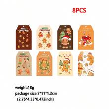 8 etiquetas navideñas, 8 estilos de etiquetas de papel kraft navideñas con cuerda, adecuadas para el embalaje navideño, el embalaje de regalos navideños, el tema navideño del hombre de jengibre en el estilo de Ins, colgante de etiqueta de regalo, decoración de fiesta, suministros de colgante
