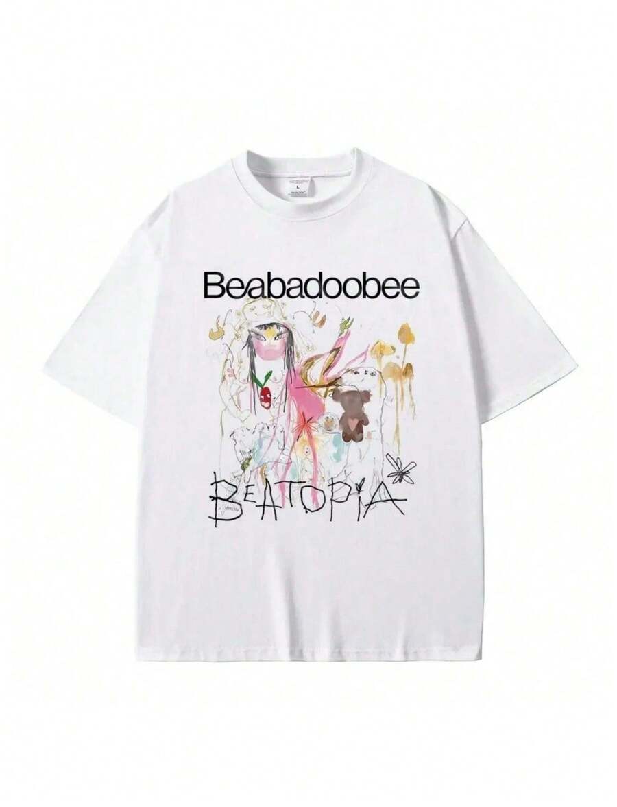 Beabadoobee Beatopia Album Print T-Shirt Women's Fashion Streetwear Summer Casual Pure Cotton Short Sleeve - 白色 - 查看 1