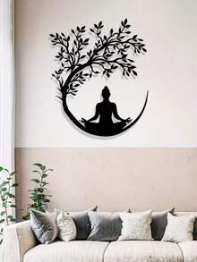 1 Stück Lebensbaum und Buddha Metallwanddekoration, Yoga Pose Blumenmuster, einfache Zen Dekoration, für Wohnzimmer, Geschäftslobby, Aufhängedekoration, Fitnessstudio, Yogastudio, geeignet für Umzug in neues Zuhause, Weihnachten, Frühlingsfest, Halloween, ideales buddhistisches Geschenk für Mönche und Praktizierende