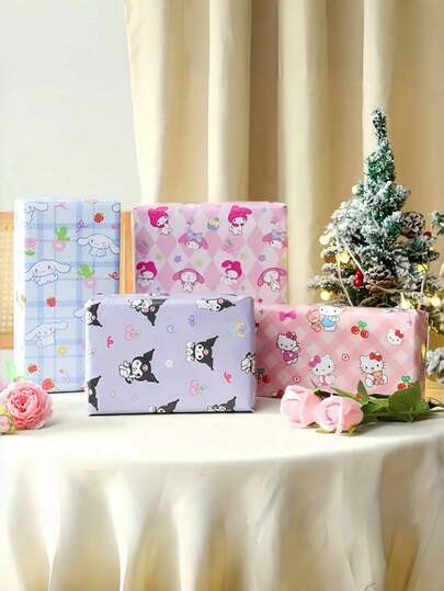  1 张 19.7 英寸 X 27.5 英寸圣诞礼品包装纸，Sanrio Hello Kitty、Melody、Kuromi 和 Cinnamoroll 礼品包装纸，19.7 英寸 X 27.5 英寸，耐用卡通图案纸，适合节日礼物、圣诞派对装饰。