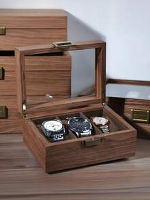 中国风三隔层透明盖手表盒，时尚中国风手表收纳盒，男士生日礼物 - 彩色 - 查看 13