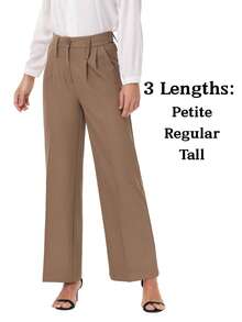 Women's Petite/Regular/Tall 3 Lengths Wrinkle-Free Flowy Office Dress Pants Slacks Breathable Workout Casual Wide Leg Stretchy High Waist Business Trousers - 鏽棕色 - 查看 2