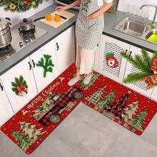 1/2/3 piezas Juego de alfombrillas de cocina navideñas acolchadas de 0.47 pulgadas/1.2 cm - Diseño con árbol de Navidad y camión, alfombras de franela antifatiga para decoración navideña, perfectas para sala de estar, dormitorio, comedor y talla grande - Multicolor - Ver 7