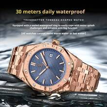 Men's Fashion Luxury Quartz Watch – Waterproof Luminous Stainless Steel Business - P924玫金藍面鋼帶款 - 查看 6