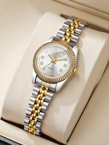 1pc Women's Fashion Casual Rhinestone Decorated Small Dial Quartz Wrist Watch With Steel Band, Minimalist Style (1pc/Set, Watch Box Not Included)