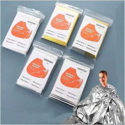 5 件紧急保温毯，生存露营毯，紧急铝箔毯，独立包装，适用于马拉松、户外旅行、徒步旅行、紧急生存或急救