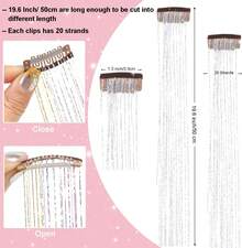 6PCS Clip en Ha Tinsel Set 23.6 pulgadas Peluca Pieza Accesorios Ha brillantes Extensiones Ha Glitter r Mujeres Gls Niños Festival Uso (Gold) - Azul - Ver 5