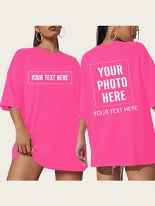 Customized Photo T-Shirt - Add Your Favorite Photos And Text (Girlfriend Photo/Couple Photo/Family Photo/Selfie/Pet Photo/Friend Photo) To Design Your Own Personalized Printed T-Shirt - Hot Pink - View 1