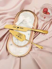 1pc/2pcs Custom Stainless Steel Cake Cutter Set, Wedding Cake Set, Suitable For Weddings, Birthdays, Anniversaries, Graduation Ceremonies, Bachelor Parties, Wedding Souvenirs, Multi-Functional,Anti-Mold,Ornamental,Exquisite,Stylish,High-Quality,Adorable,Modern,Custom,Unique,Personalized,