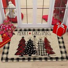 1/2/3pcs Black & White Plaid Christmas Tree & Merry Christmas Kitchen Mat Set, Subtle Winter Home Decor Kitchen Carpet - Multicolor - View 17