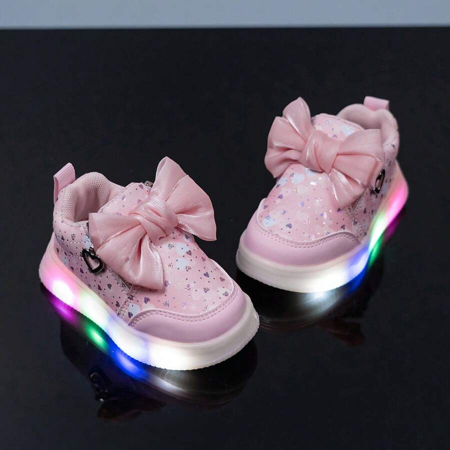 Girls' Princess 7-Color LED Light Shoes, Comfortable Soft Bottom Bow Casual Shoes