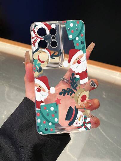 1pc Creative Cartoon Santa Claus, Reindeer, Snowman Pattern Transparent Air Cushion TPU Material Anti-Drop Phone Case, Suitable As Holiday Gift Compatible With Apple, Galaxy S22/23/24/25/A05/A05S/A53/A54/A55 And Other Models