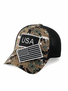 1pc Two-Sided Embroidered Patch Hook And Loop Adjustable Camouflage Baseball Cap, Outdoor Military Style Sun Hat, Unisex