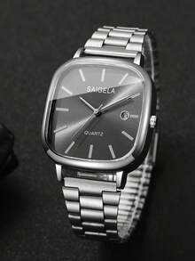 2pcs/Set Fashionable Couple Minimalist Dial Calendar Quartz Wrist Watches, Classic Stylish - Silver - View 5