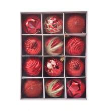 Weihnachtskugeln, 6 cm, 12er-Geschenkbox mit Weihnachtskugeln, Weihnachtsdekorationen, bemalte Weihnachtskugeln in Schachteln, Christbaumschmuck, Weihnachtsschaufensterdekorationen - Rot - Übersicht 1