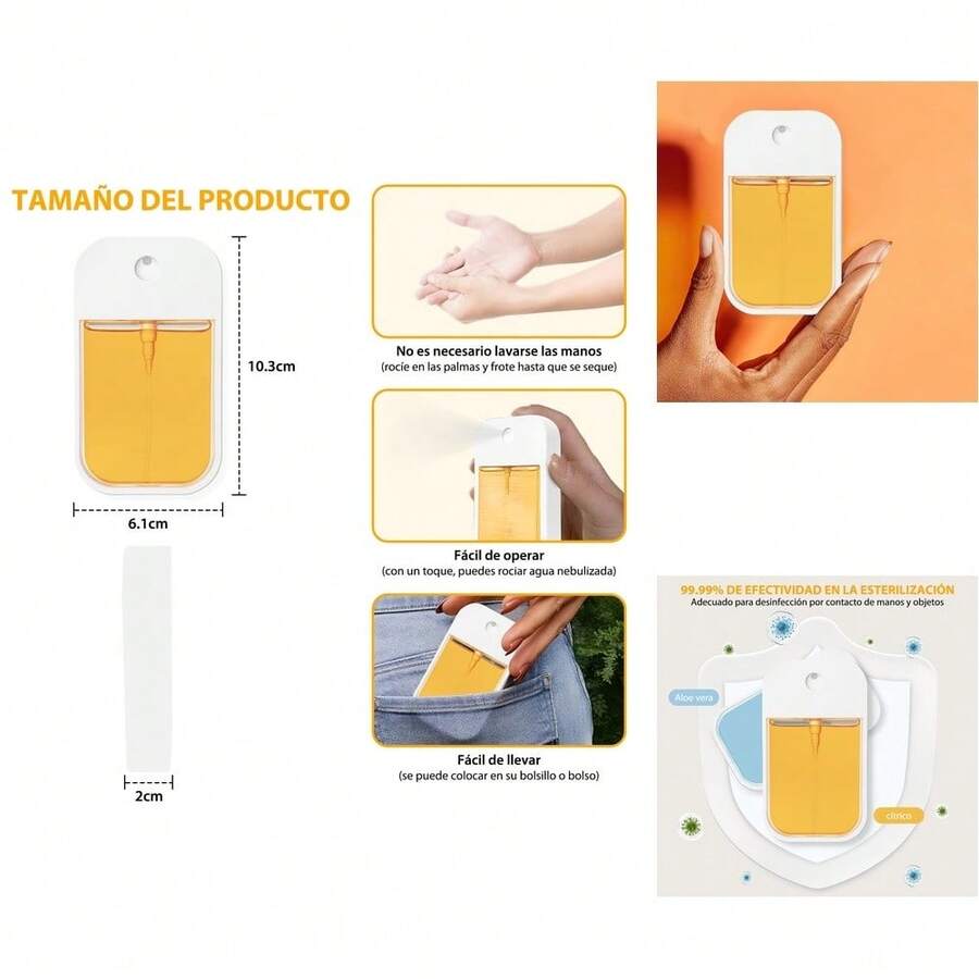 Desinfectante de Manos en Spray - Tamaño Viaje 45ml, Fragancia de Mandarina A, íquido Antibacteriano - Multicolor - Ver 1