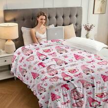 1PC Perfect Pink Christmas Gnome Themed Flannel Blanket, Machine Washable, Soft And Comfortable, Lightweight Wool Blanket, Home Decoration, Suitable For All Seasons, Friend Gift, Suitable For Sofas, Beds, Cars, Offices, Camping, Travel, Outdoor, Suitable For Giving To Family And Friends. The Perfect Holiday Gift For Sons, Daughters,