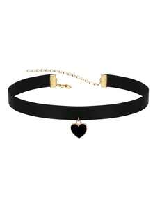 1pc Women's Retro Velvet Choker Necklace With Heart Pendant, Fashion Collar - Multicolor - View 13
