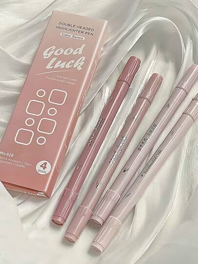 4pcs Double-Headed Fluorescent Highlighter Pens, Quick-Drying, School & Magazine Supplies, Fine Tip & Chisel Tip Cute Highlighters And Colored Markers, Back To School