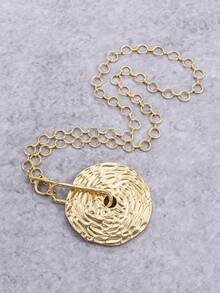 1 Pc Bohemian-Style Fashionable Statement Necklace With Multi-Layered Rings Textured Circular Metal Chain, Suitable For Women's Daily Wear And As Halloween Christmas Gifts