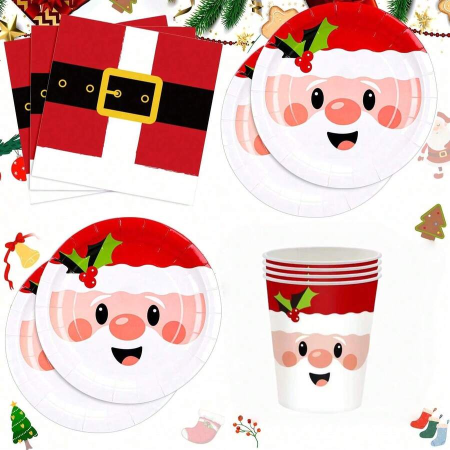40/20/10 piezas Platos de papel navideños, platos de cena de 7/9 pulgadas con patrón de Papá Noel, vajilla para fiesta de Navidad, papel delgado impreso con cinturón navideño, platos y decoraciones de mesa navideños, suministros para fiestas festivas, vajilla navideña linda, adecuada para bodas, cenas de Navidad, fiestas, cumpleaños, picnics, barbacoas, Navidad, cocina, accesorios de cocina Navidad, decoraciones navideñas, pijamas navideños, regalos de Navidad, decoración navideña