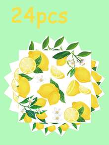 20pcs/Pack 13"X13" One-Time Use Lemon & Lemon Flower Printed Paper Napkins, Suitable For Birthday, Party And Daily Use Back To School Valentine Day