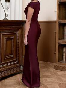 WOWDARK Summer Dress, Red Valentines Outfit, Fashionable Sleeveless V-Neck Satin Patchwork Elegant Party Dress For Women, Suitable For Valentine's Day, Dates, Parties, Gatherings - Burgundy - View 10