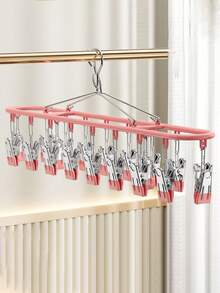 1pc Multifunctional Drying Rack With 20 Clips, Sock Hanger, Laundry Drying Rack For Balcony, Dorm Room - Pink - View 7