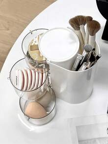 1pc Multi-Layer Rotating Partition Storage Box, Hairpin, Tie, Hair Band Storage Box, Headwear Display Box, Dust-Proof Storage Box, Multi-Functional Compartment, Can Accommodate Combs, Glasses, Makeup Brushes, Simple And Practical PET Material Hair Accessories Box, Birthday Gift Box, Makeup Sponge Storage Box - Multicolor - View 5