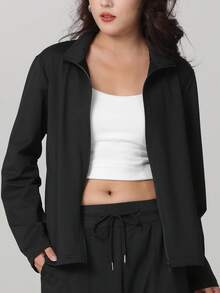 Women's Zip-Up Jacket - Fall New Style Sporty Slim-Fit Coat With Stand Collar & Waist Tie Casual Sweatshirt