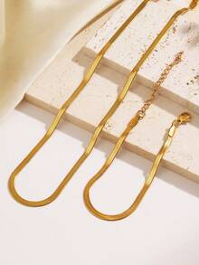 不锈钢防水不褪色简约金色蛇骨链项链和手链套装，适合女性日常佩戴 - 彩色 - 查看 3