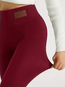 Women's High-Waisted Winter Warm Thickened Leggings - Full Length - High-Rise Stretch Workout Pants With A Waistbandless Design And A Smooth Texture, Perfect For Fitness, Yoga, And Layering - Machine Washable Thermal Leggings (Waistband Not Included) - Elastic High-Waisted Leggings With Natural Details And Solid Colors, Perfect For Fitness And Training - Thermal Pants, Women's Winter Warm Soft-Touch Leggings With Fleece And Thickness - 紅色 - 查看 4