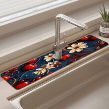 1pc Quick-Drying Diatomaceous Earth And Rubber Anti-Slip Absorbent Kitchen/Bathroom Faucet Pad, Which Can Cut Out Beautifully Decorated Flower Patterns For Holidays, Diatom Mud Anti-Slip Silicone Faucet Protection Drain Pad, Household Kitchen Drain Pad, Washbasin Protector, Suitable For All Kinds Of Faucets In Bathrooms And Kitchens.