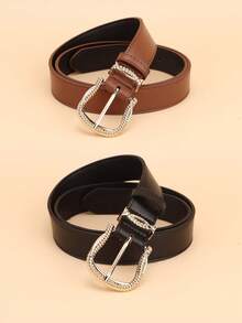 2pcs Gold Metal Buckle/Fashionable Y2K Versatile Women's 2.8" Wide PU Leather Belt, Suitable For Dresses, Mother's Day Gift