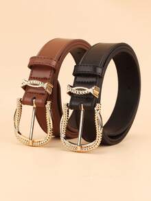 2pcs Gold Metal Buckle/Fashionable Y2K Versatile Women's 2.8" Wide PU Leather Belt, Suitable For Dresses, Mother's Day Gift
